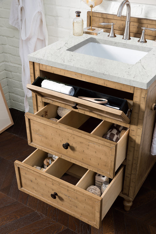 Copper Cove 26" Single Vanity Cabinet, Driftwood Patina, w/ 3 CM Eternal Jasmine Pearl Quartz Top James Martin