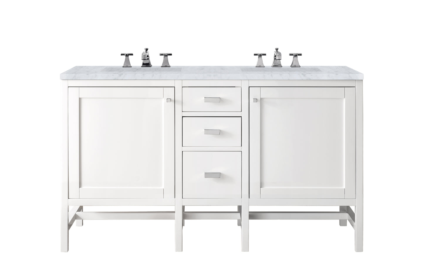 Addison 60" Double Vanity Cabinet, Glossy White, w/ 3 CM Carrara White Top James Martin Vanities