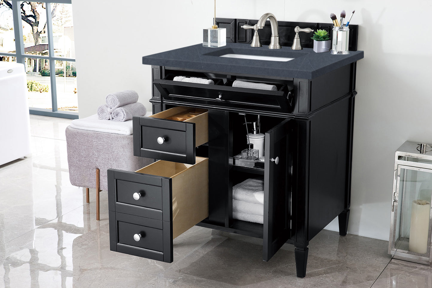 Bathroom Vanities Outlet Atlanta Renovate for LessBrittany 30" Single Vanity, Black Onyx, w/ 3 CM Charcoal Soapstone Quartz Top