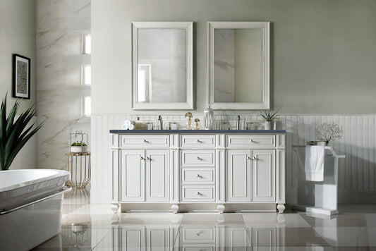 Bristol 72" Double Vanity, Bright White, w/ 3 CM Charcoal Soapstone Quartz Top James Martin Vanities
