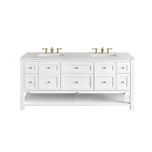 Breckenridge 72" Double Vanity, Bright White w/ 3CM Eternal Jasmine Pearl Top James Martin Vanities