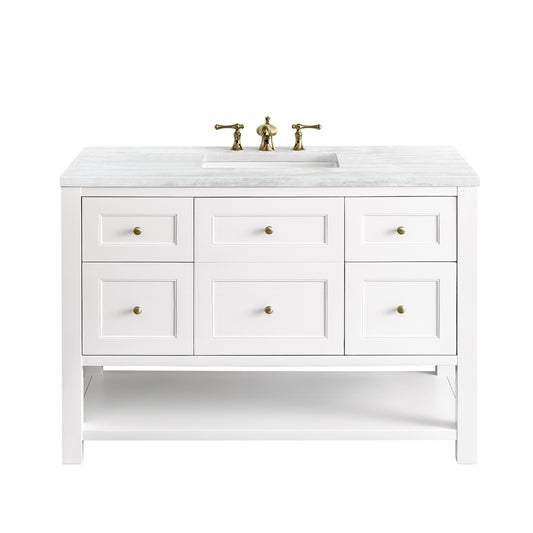 Breckenridge 48" Single Vanity, Bright White w/ 3CM Arctic Fall Top James Martin Vanities