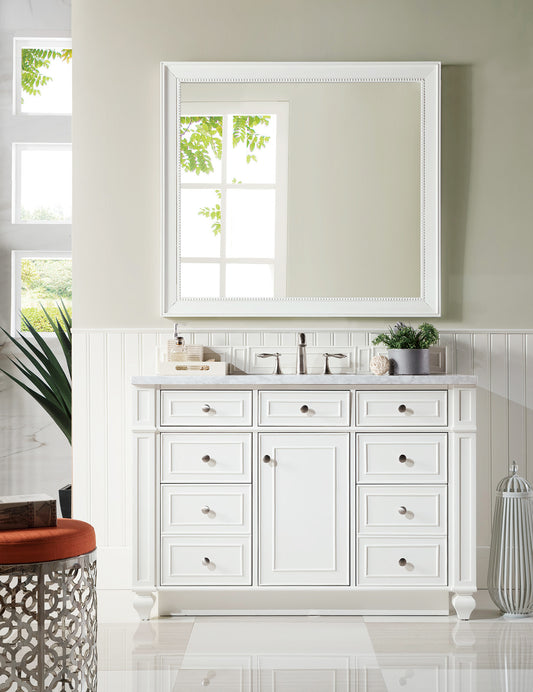 Bristol 48" Single Vanity, Bright White, w/ 3 CM Carrara Marble Top James Martin Vanities