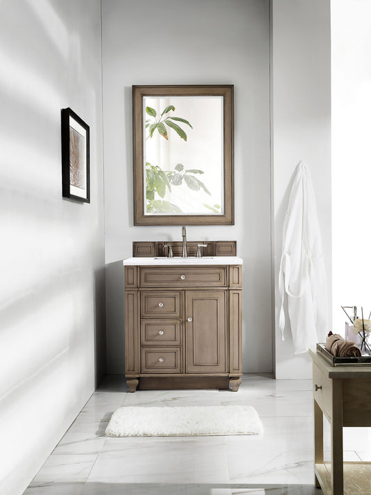 Bristol 30" Single Vanity, Whitewashed Walnut, w/ 3 CM Arctic Fall Solid Surface Top James Martin Vanities