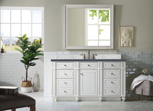 Bristol 60" Single Vanity, Bright White, w/ 3 CM Charcoal Soapstone Quartz Top James Martin Vanities