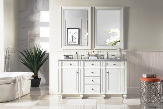 Bristol 60" Double Vanity, Bright White, w/ 3 CM Carrara Marble Top James Martin Vanities