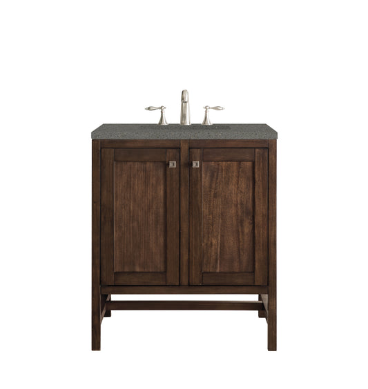 Addison 30" Single Vanity Cabinet (w/Doors), Mid Century Acacia, w/ 3 CM Grey Expo Quartz Top James Martin
