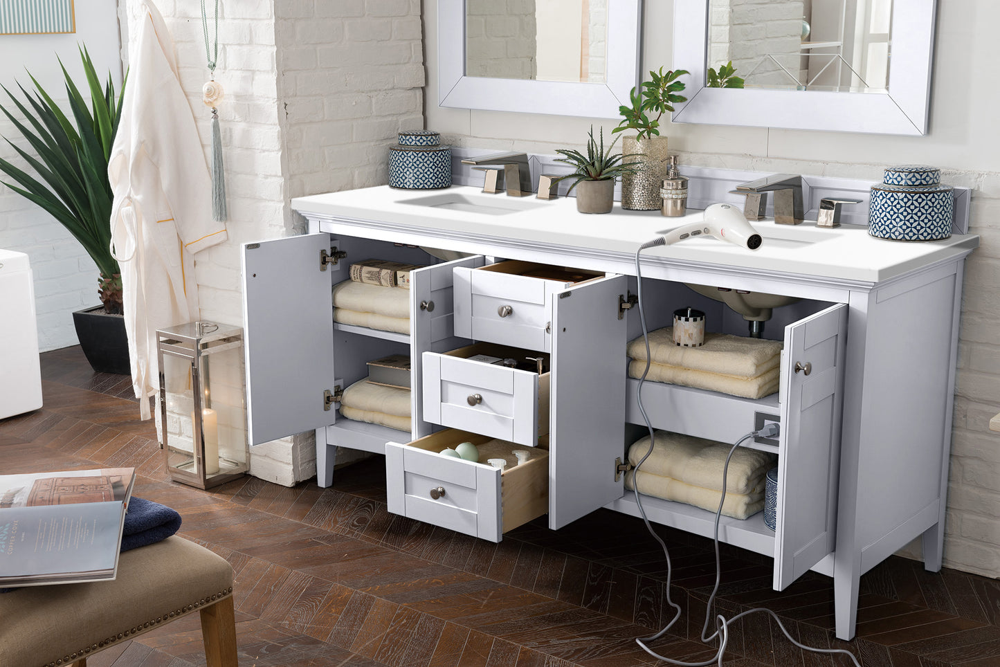 Bathroom Vanities Outlet Atlanta Renovate for LessPalisades 72" Double Vanity, Bright White, w/ 3 CM White Zeus Quartz Top