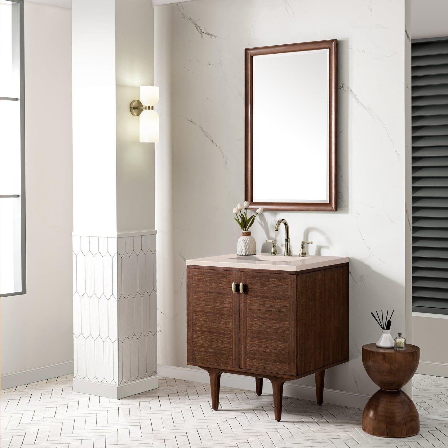 Bathroom Vanities Outlet Atlanta Renovate for LessAmberly 30" Single Vanity, Mid-Century Walnut w/ 3CM Eternal Marfil Top