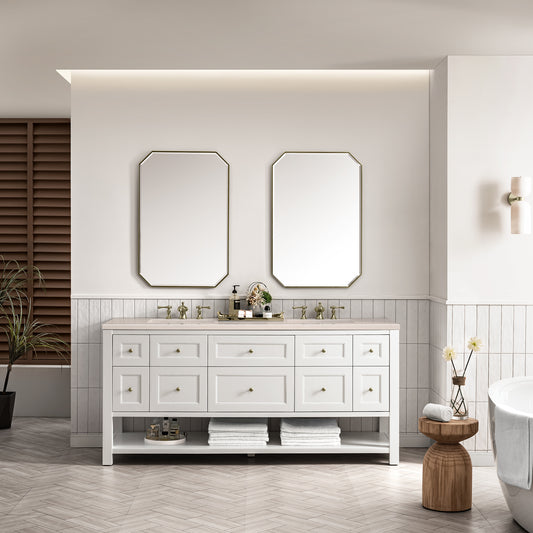 Breckenridge 72" Double Vanity, Bright White w/ 3CM Eternal Marfil Top James Martin Vanities