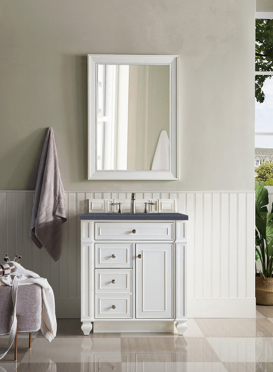 Bristol 30" Single Vanity, Bright White, w/ 3 CM Charcoal Soapstone Quartz Top James Martin Vanities