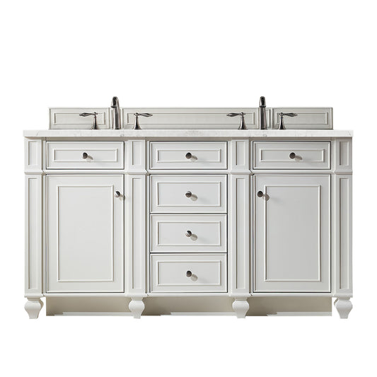 Bristol 60" Double Vanity, Bright White, w/ 3 CM Eternal Jasmine Pearl Quartz Top James Martin Vanities