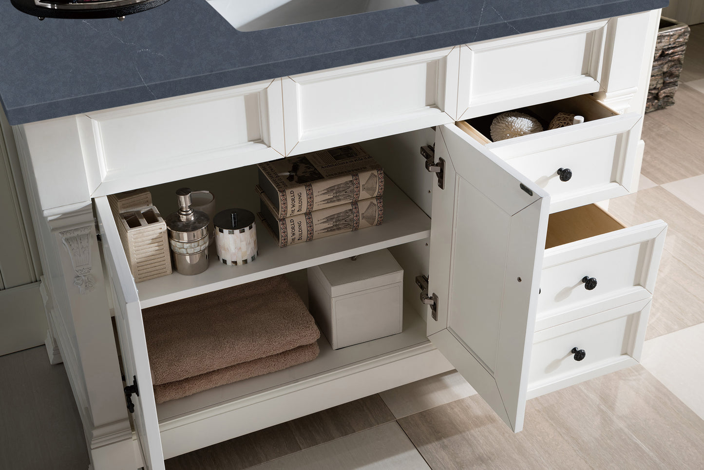 Bathroom Vanities Outlet Atlanta Renovate for LessBrookfield 48" Single Vanity, Bright White w/ 3 CM Charcoal Soapstone Quartz Top