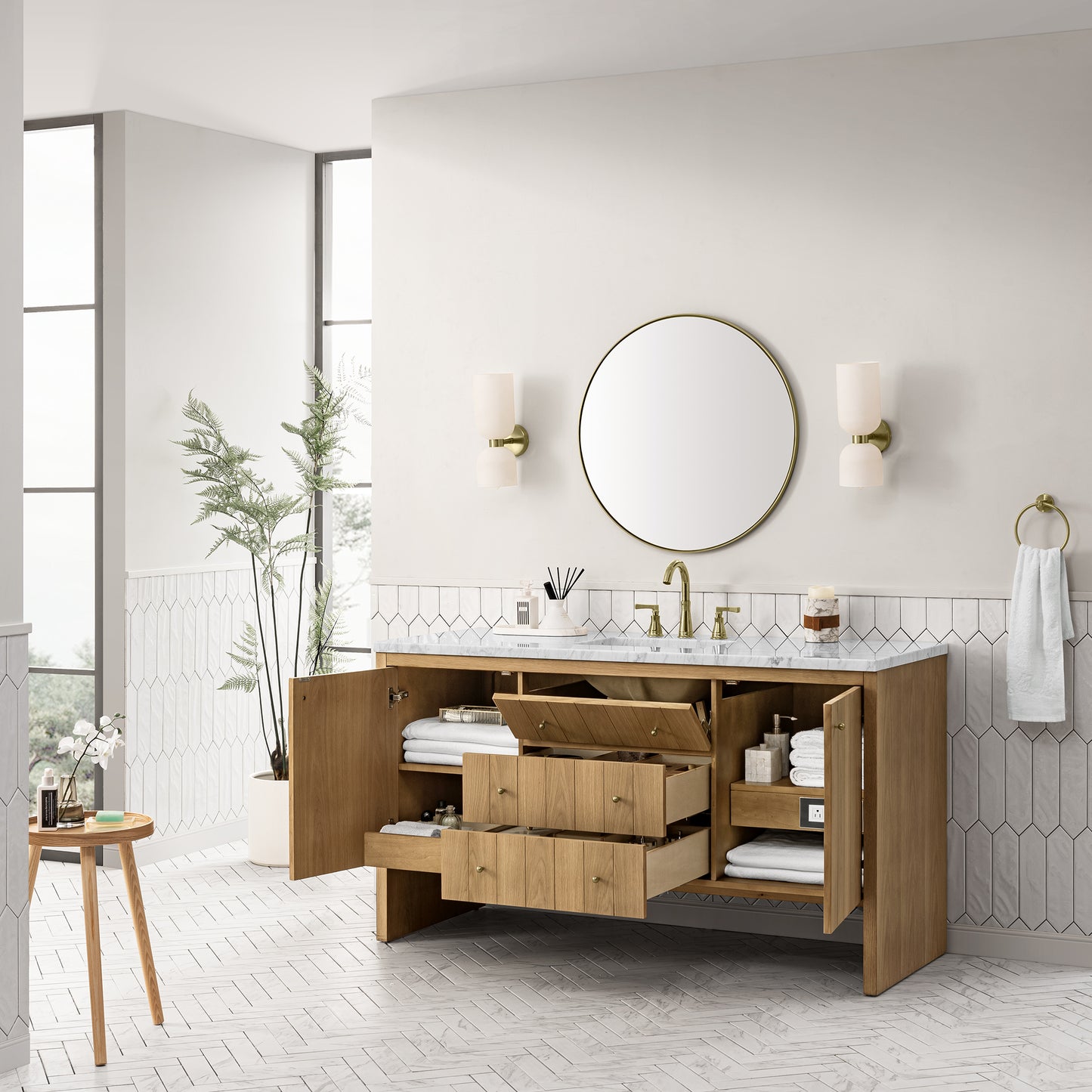 Bathroom Vanities Outlet Atlanta Renovate for LessHudson 60" Single Vanity, Light Natural Oak w/ 3CM Arctic Fall Top