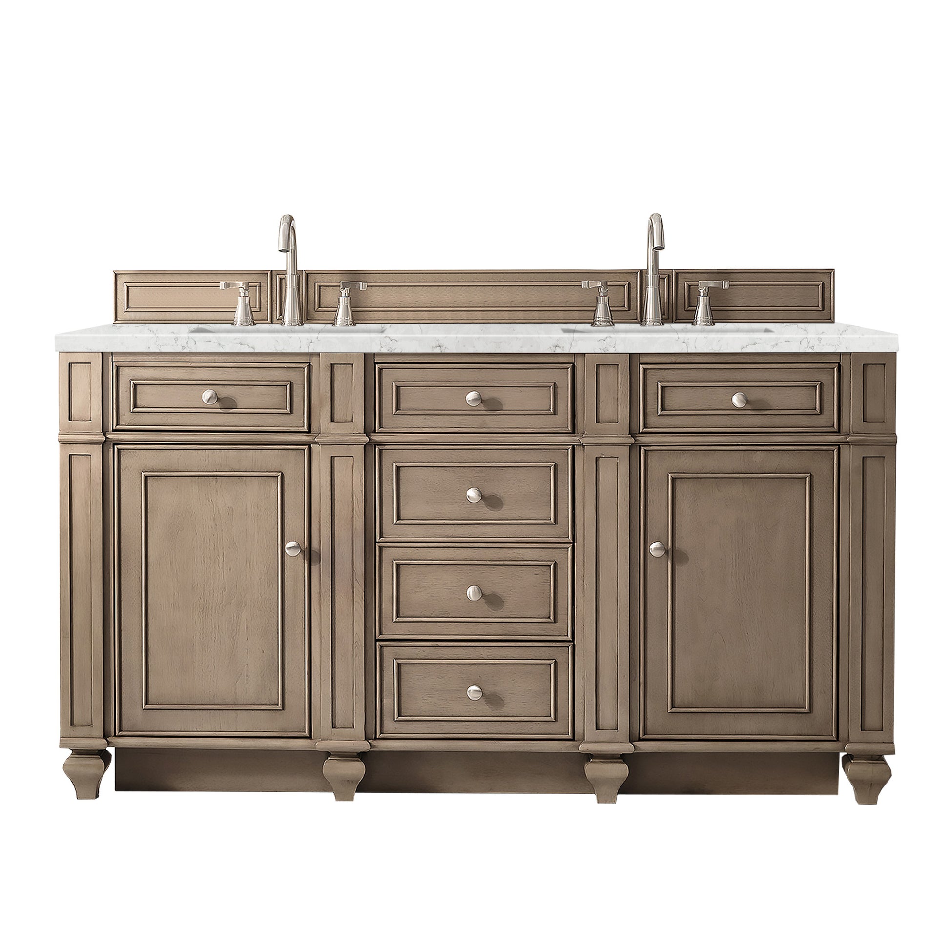 Bristol 60" Double Vanity, Whitewashed Walnut, w/ 3 CM Eternal Jasmine Pearl Quartz Top James Martin Vanities