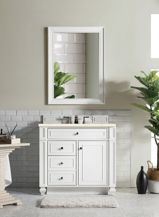 Bristol 36" Single Vanity, Bright White, w/ 3 CM Eternal Marfil Quartz Top James Martin Vanities