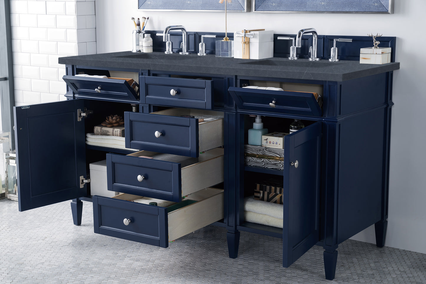 Bathroom Vanities Outlet Atlanta Renovate for LessBrittany 60" Victory Blue Double Vanity w/ 3 CM Charcoal Soapstone Quartz Top