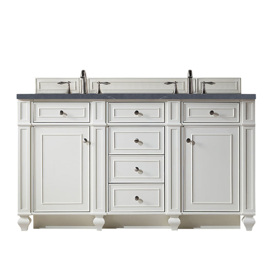 Bristol 60" Double Vanity, Bright White, w/ 3 CM Charcoal Soapstone Quartz Top James Martin Vanities