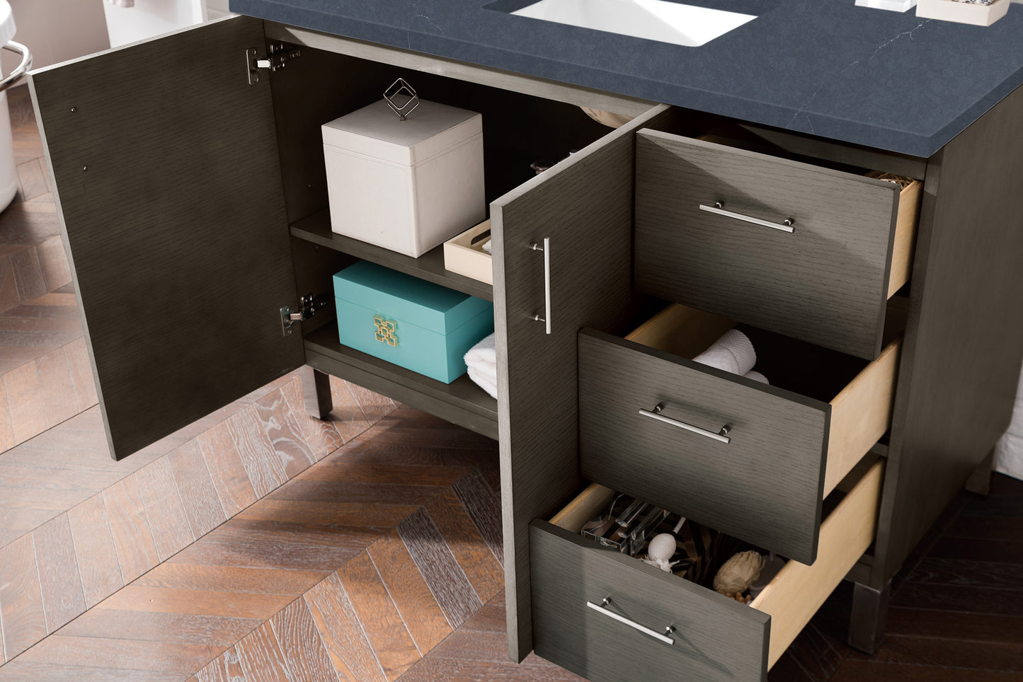 Bathroom Vanities Outlet Atlanta Renovate for LessMetropolitan 48" Single Vanity, Silver Oak, w/ 3 CM Charcoal Soapstone Quartz Top