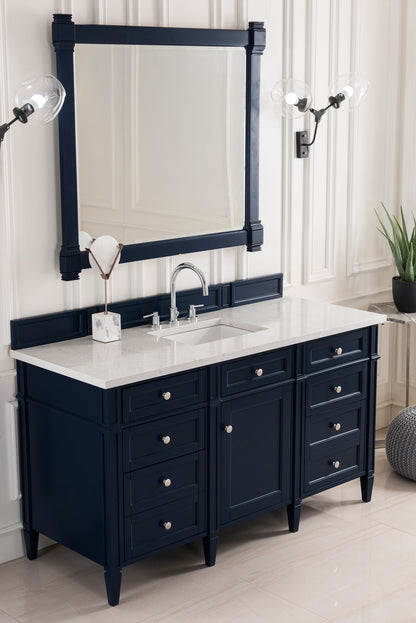 Renovate for Less Atlanta Brittany 60" Single Vanity, Victory Blue w/ 3 CM Eternal Jasmine Pearl Silestone Top w/FreePower Wireless Charger