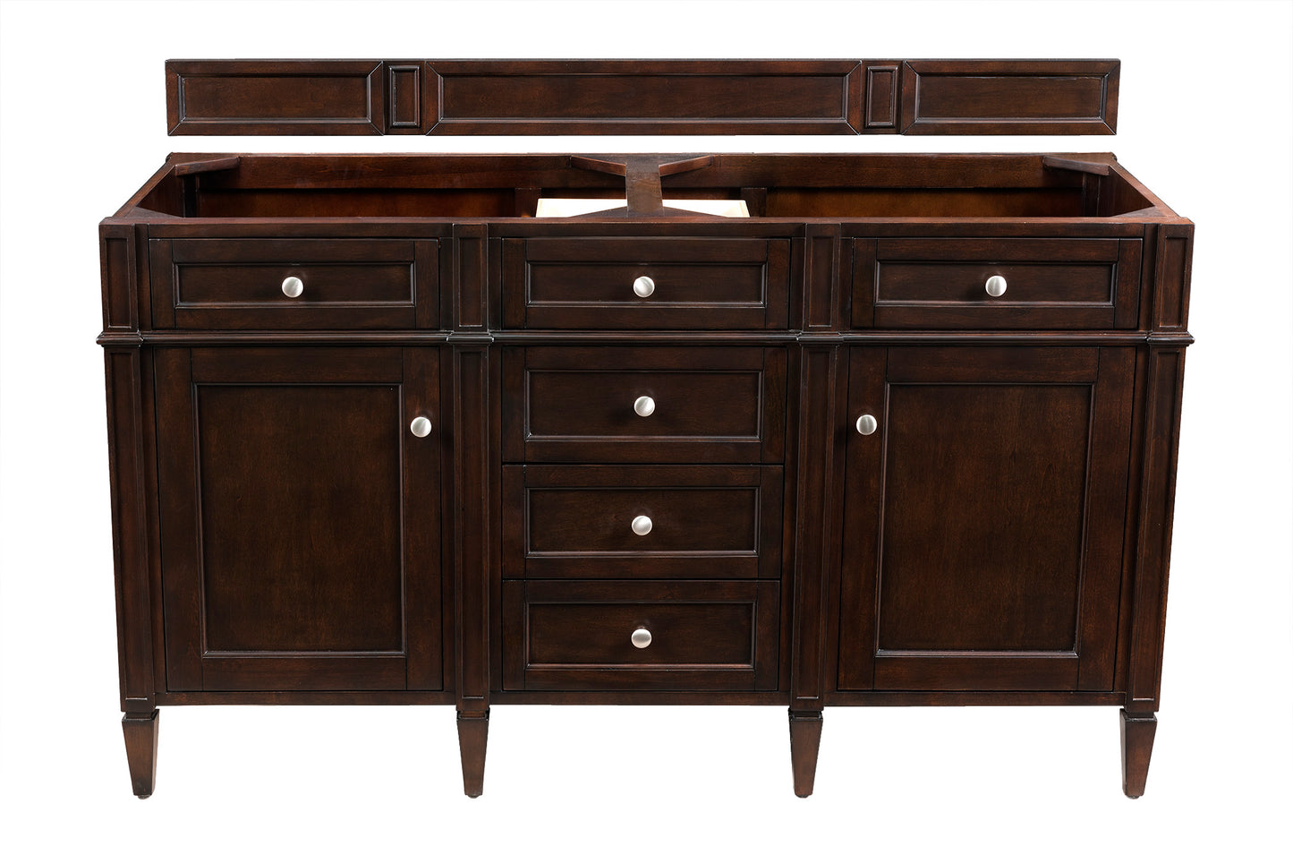 Renovate for Less Atlanta Brittany 60" Double Vanity, Burnished Mahogany w/ 3 CM Parisien Bleu Silestone Top w/FreePower Wireless Charger