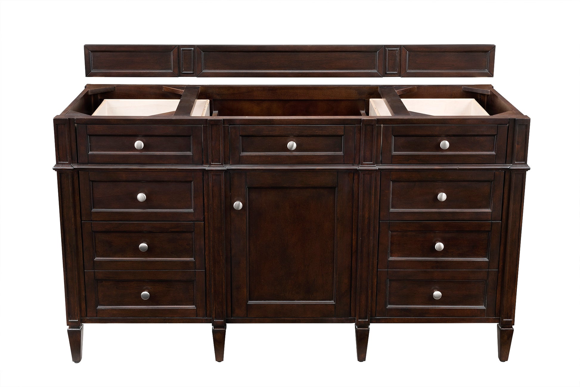 Renovate for Less Atlanta Brittany 60" Single Vanity, Burnished Mahogany w/ Single Hole 3 CM White Zeus Silestone Top & Backsplash