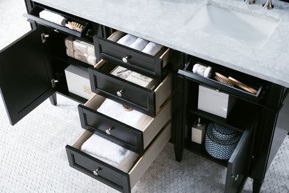 Renovate for Less Atlanta Brittany 60" Double Vanity, Black Onyx w/ 3 CM Carrara Marble Top