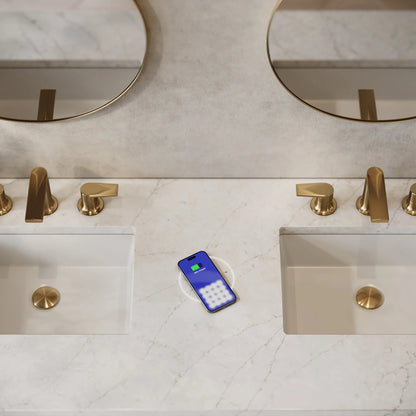 Breckenridge 60" Double Vanity, Light Natural Oak, w/ 3 CM Eternal Jasmine Pearl Quartz Top w/FreePower Wireless Charger