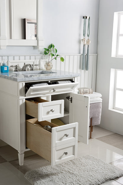 Renovate for Less Atlanta Brittany 30" Single Vanity, Bright White w/ 3 CM Carrara Marble Top