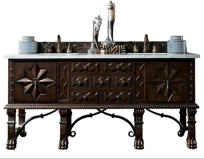 Balmoral 72" Antique Walnut Double Vanity w/ 3 CM Carrara Marble Top James Martin Vanities