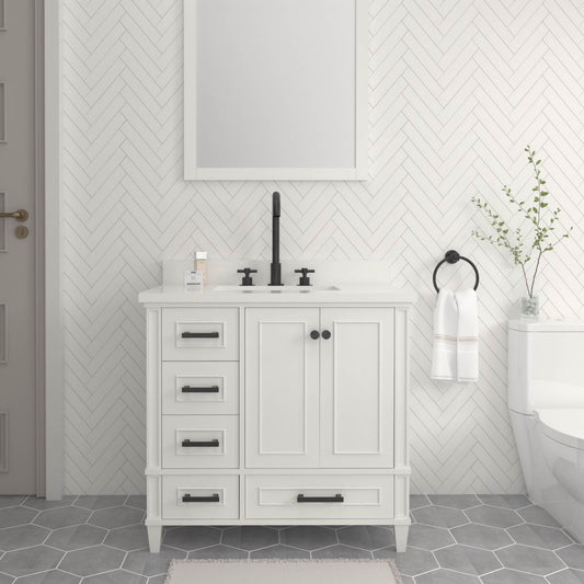 Windsor 35.5 Left Drawers in All Wood Vanity in Bright White - Cabinet Only ER VANITIES
