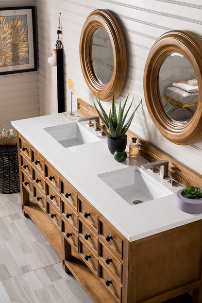 Malibu 72" Double Vanity, Honey Alder w/ 3 CM Classic White Quartz Top James Martin Vanities