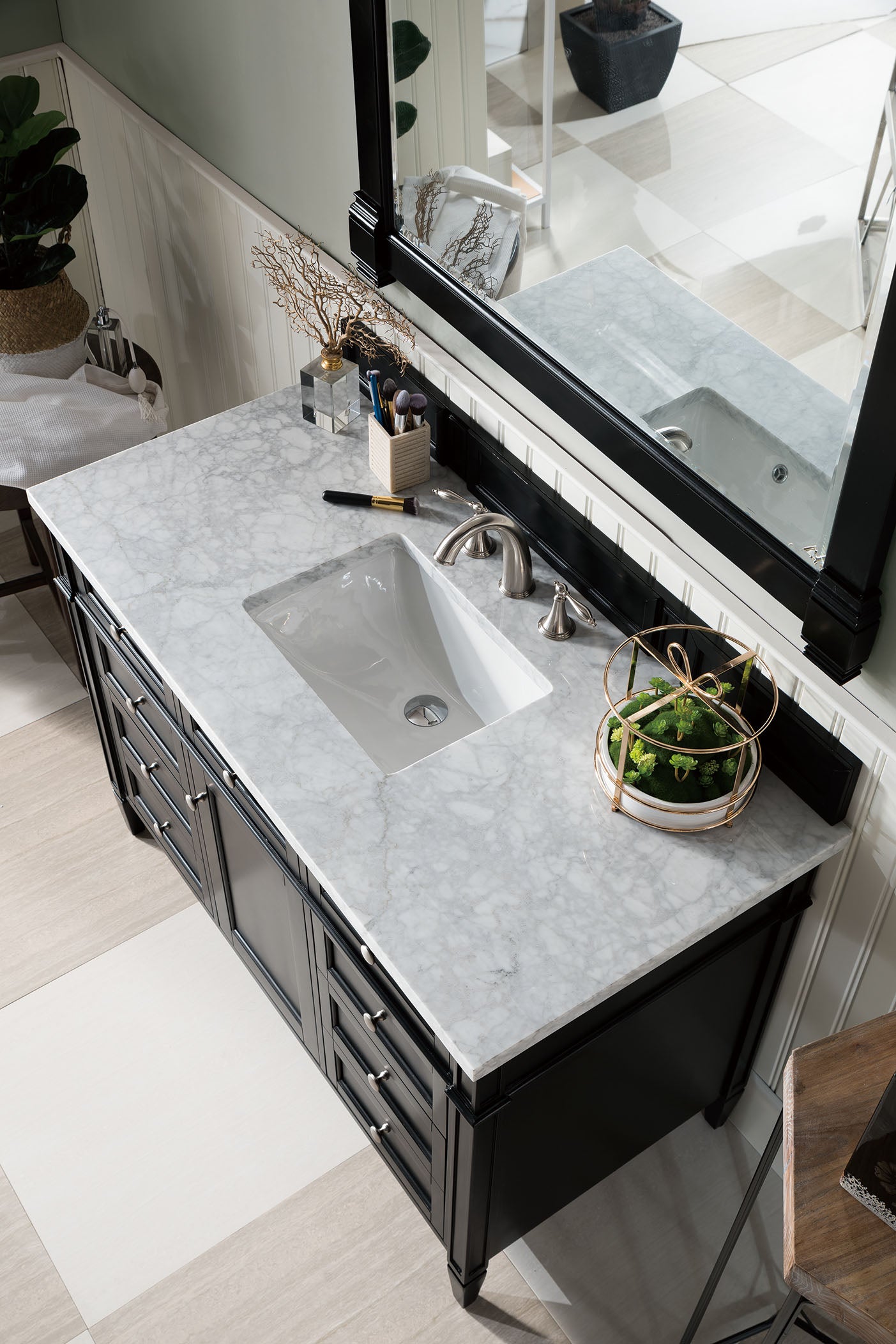 Renovate for Less Atlanta Brittany 48" Single Vanity, Black Onyx w/ 3 CM Carrara Marble Top