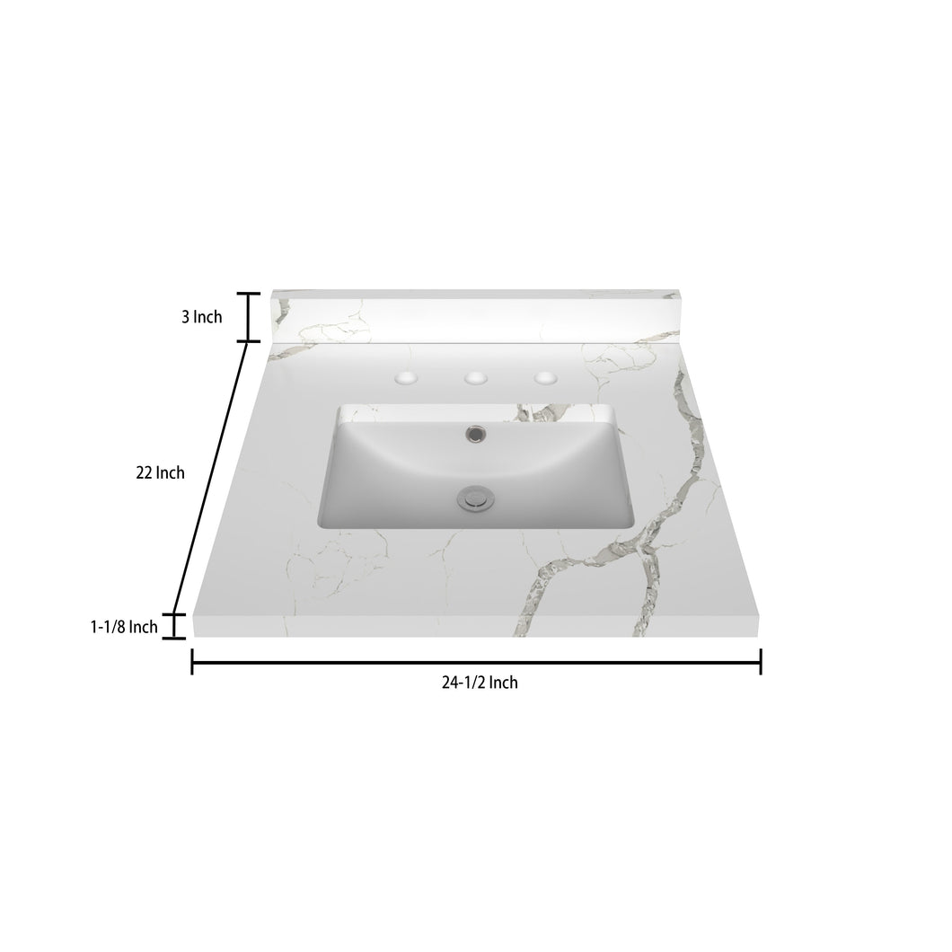 Stock Top 3 CM Calacatta White Quartz 24.5 In W x 22 In D Bathroom Vanities Outlet