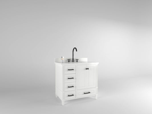 Windsor 35.5 Left Drawers in All Wood Vanity in Bright White - Cabinet Only ER VANITIES