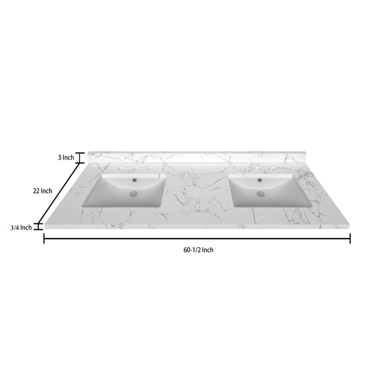 Stock Top 2 CM Carrara White 60.5 Double In W x 22 In D Bathroom Vanities Outlet