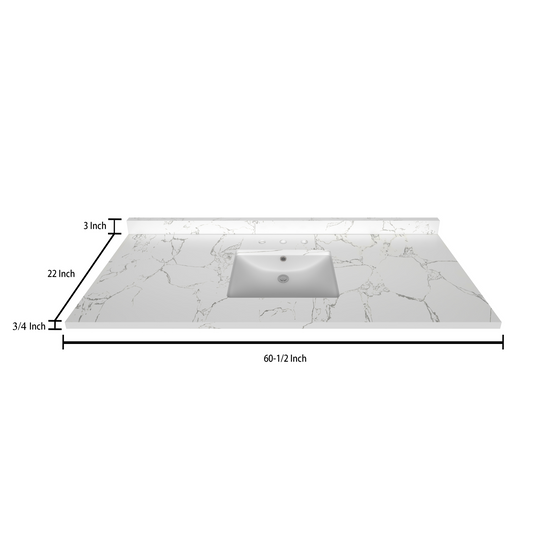 Stock Top 2 CM Carrara White 60.5 Single In W x 22 In D Bathroom Vanities Outlet