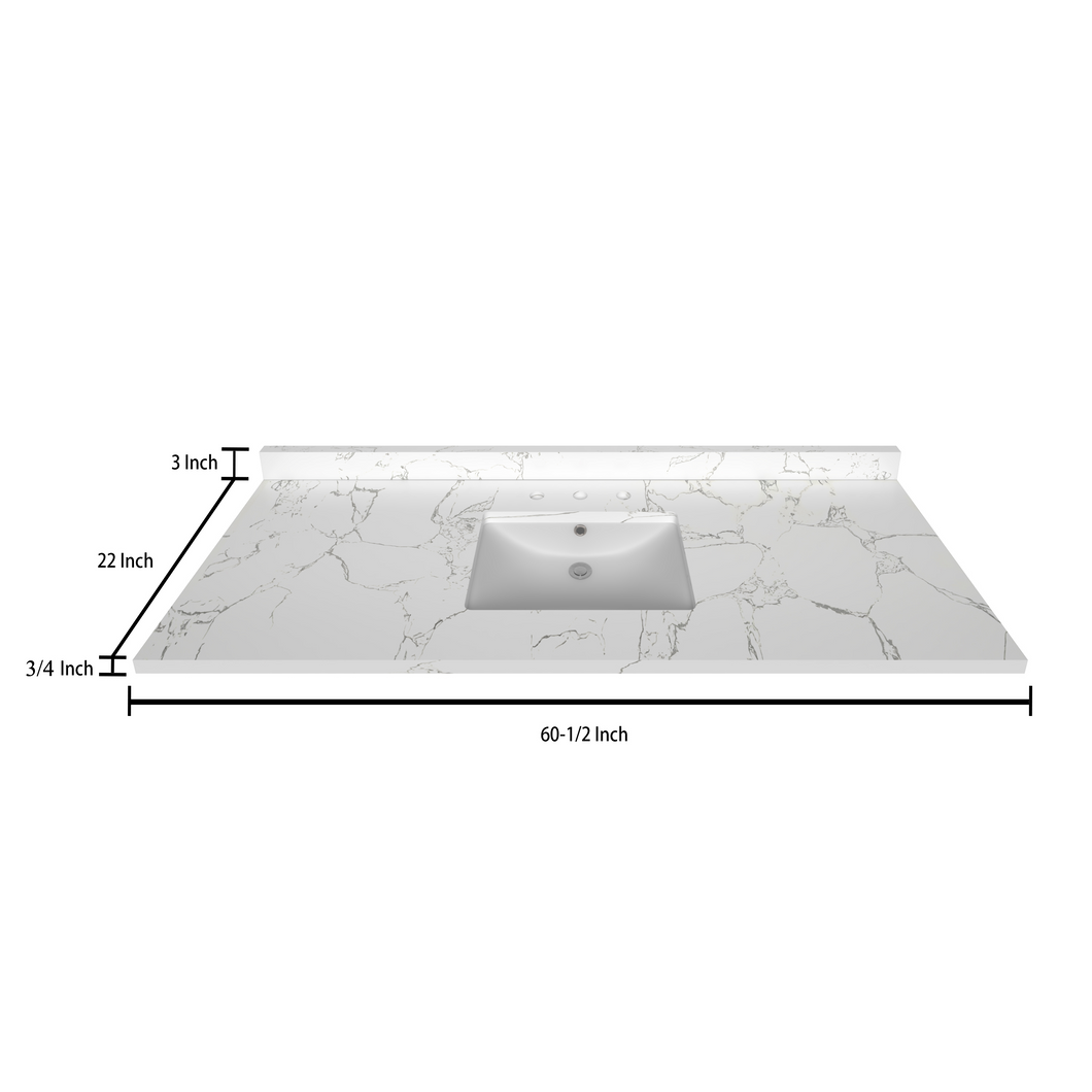 Stock Top 2 CM Carrara White 60.5 Single In W x 22 In D Bathroom Vanities Outlet