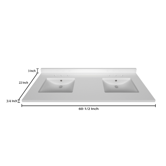 Stock Top 2 CM Pure White 60.5 Double In W x 22 In D Bathroom Vanities Outlet