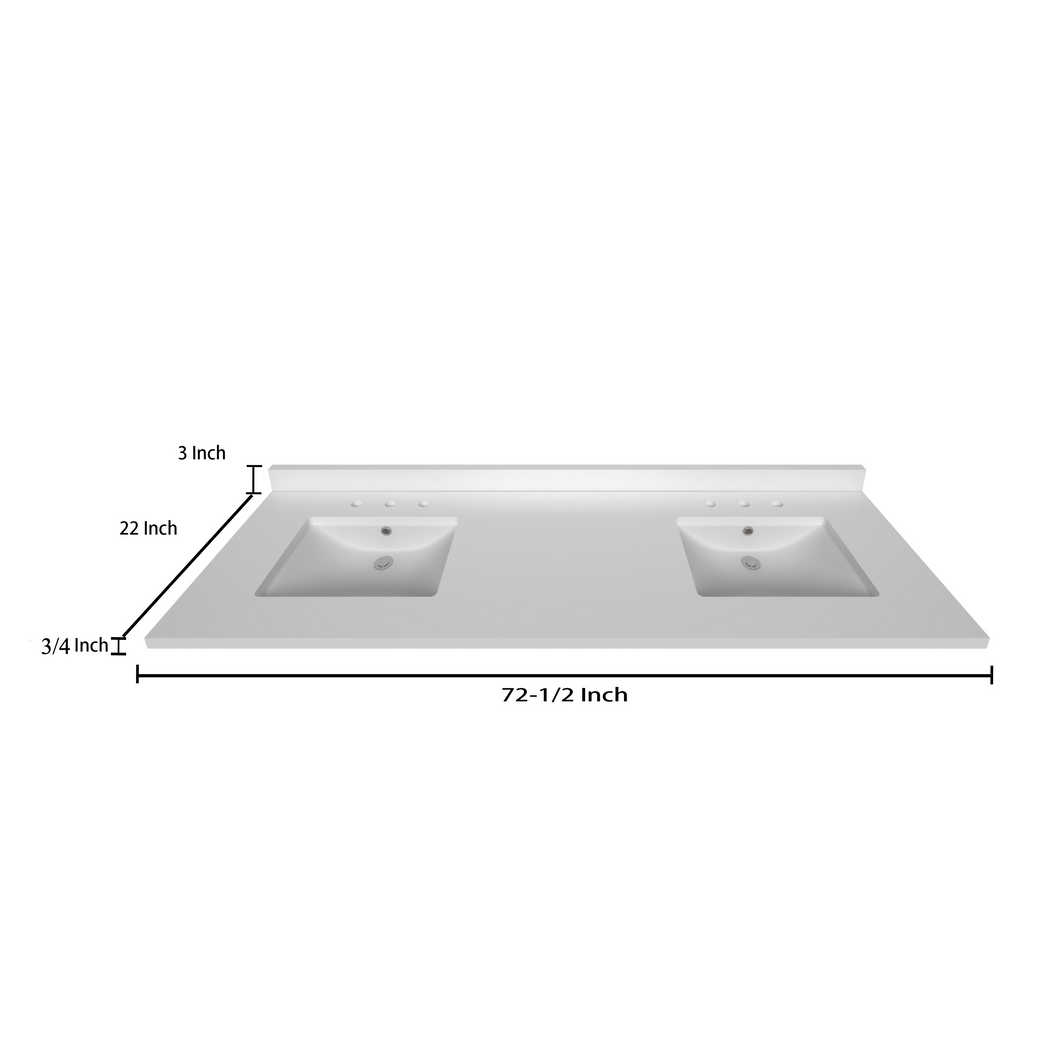 Stock Top 2 CM Pure White 72.5 In W x 22 In D Bathroom Vanities Outlet