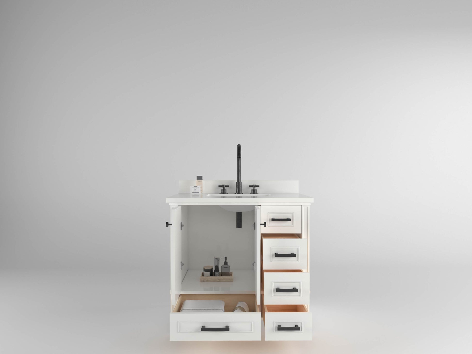 Windsor 35.5 Right Drawers in All Wood Vanity in Bright White - Cabinet Only ER VANITIES