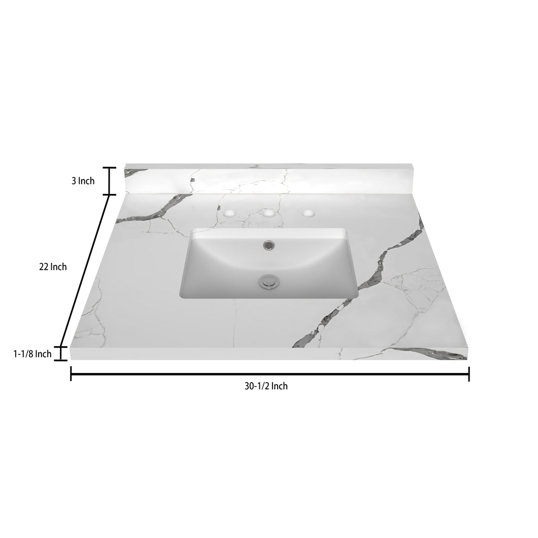 Stock Top 3 CM Calacatta White Quartz 30.5 In W x 22 In D Bathroom Vanities Outlet