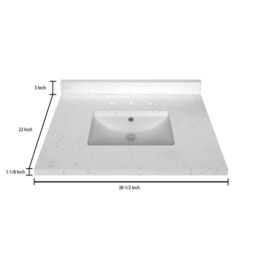 Stock Top 3 CM Carrara White Quartz 30.5 In W x 22 In D Bathroom Vanities Outlet