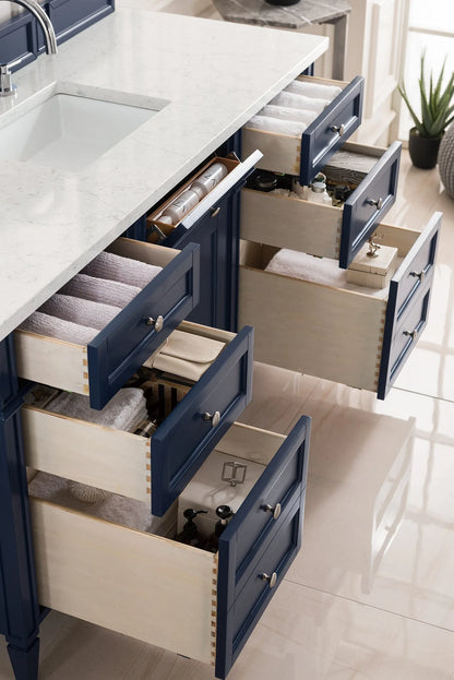 Brittany 60" Single Vanity, Victory Blue w/ 3 CM Eternal Jasmine Pearl Silestone Top