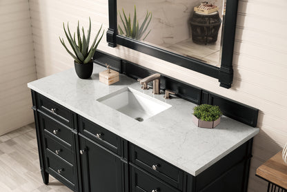 Renovate for Less Atlanta Brittany 60" Single Vanity, Black Onyx, w/ 3 CM Eternal Jasmine Pearl Silestone Top w/FreePower Wireless Charger