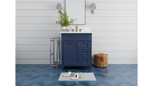 Kensington 29.5 Right Drawers in All Wood Vanity in Navy Blue - Cabinet Only ER VANITIES