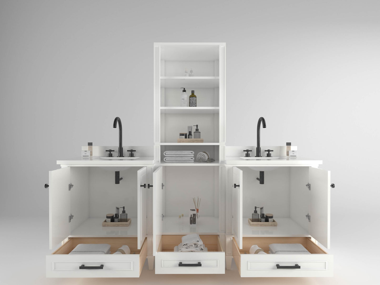 Windsor 84 in All Wood Vanity in White - Cabinet Only ER VANITIES