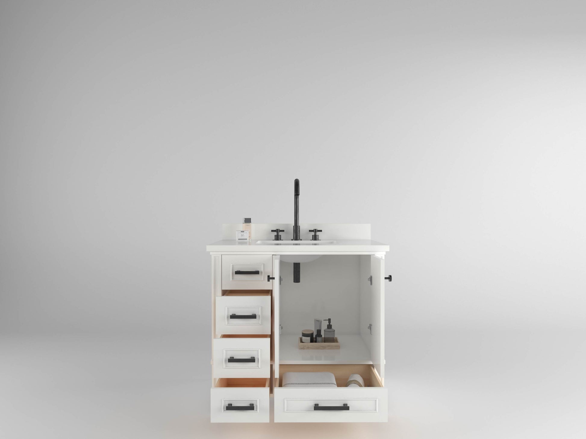 Windsor 35.5 Left Drawers in All Wood Vanity in Bright White - Cabinet Only ER VANITIES