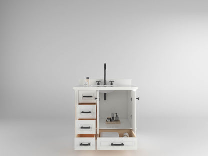 Windsor 35.5 Left Drawers in All Wood Vanity in Bright White - Cabinet Only ER VANITIES