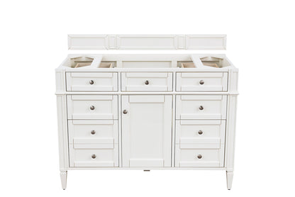 Renovate for Less Atlanta Brittany 48" Single Vanity in Bright White, w/ 3 CM Tajnar Eclos Top w/FreePower Wireless Charger